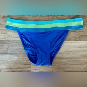 Robin Piccone Bikini Bottom Blue Color-Block Waistband Moderate Coverage Medium